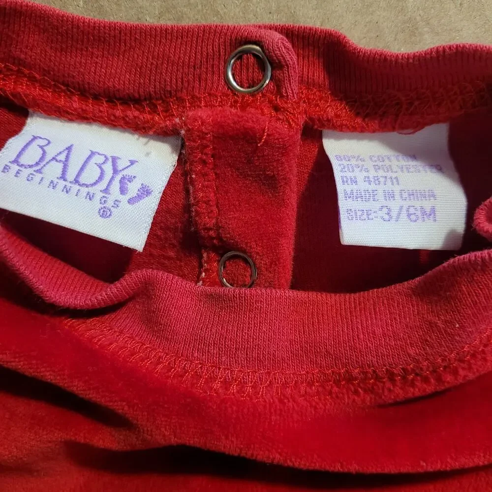 Baby Beginnings Red One piece Velour Jumper Sweatsuit Race Suit Soft 3-6 M